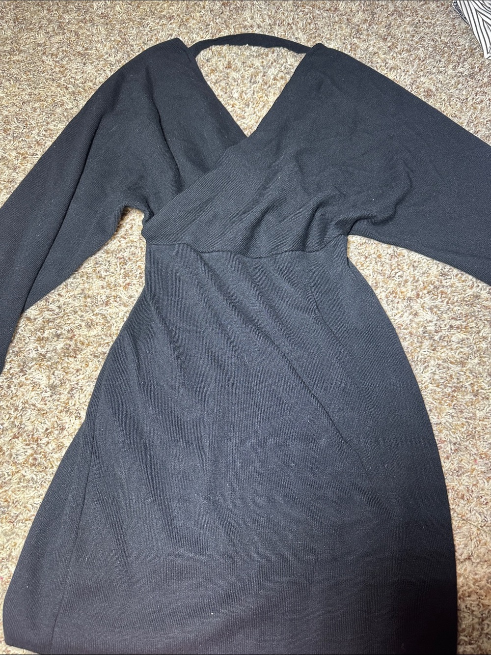 Black Wrap-Front Long Sleeve Dress